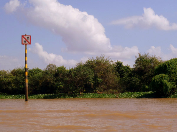 water level sign at Tonle Sap, Cambodia