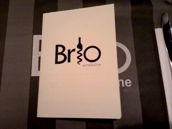 Brio Wine and Dine menu front cover