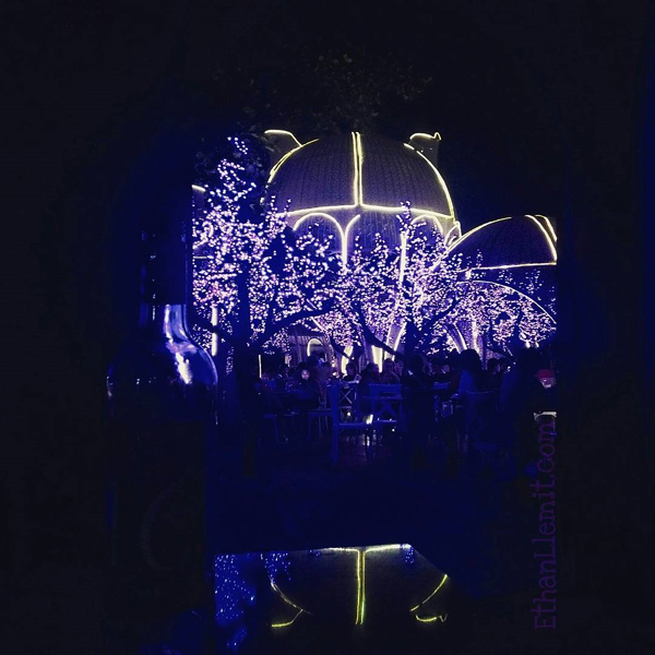 inside the garden of La Vie Parisienne at night