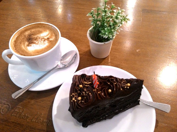 Chocolate ganache and a cup of cappuccino from Vanille Bistro in Banilad, Cebu